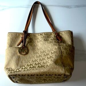 MICHAEL Michael Kors Beige and Brown Shoulder Bag